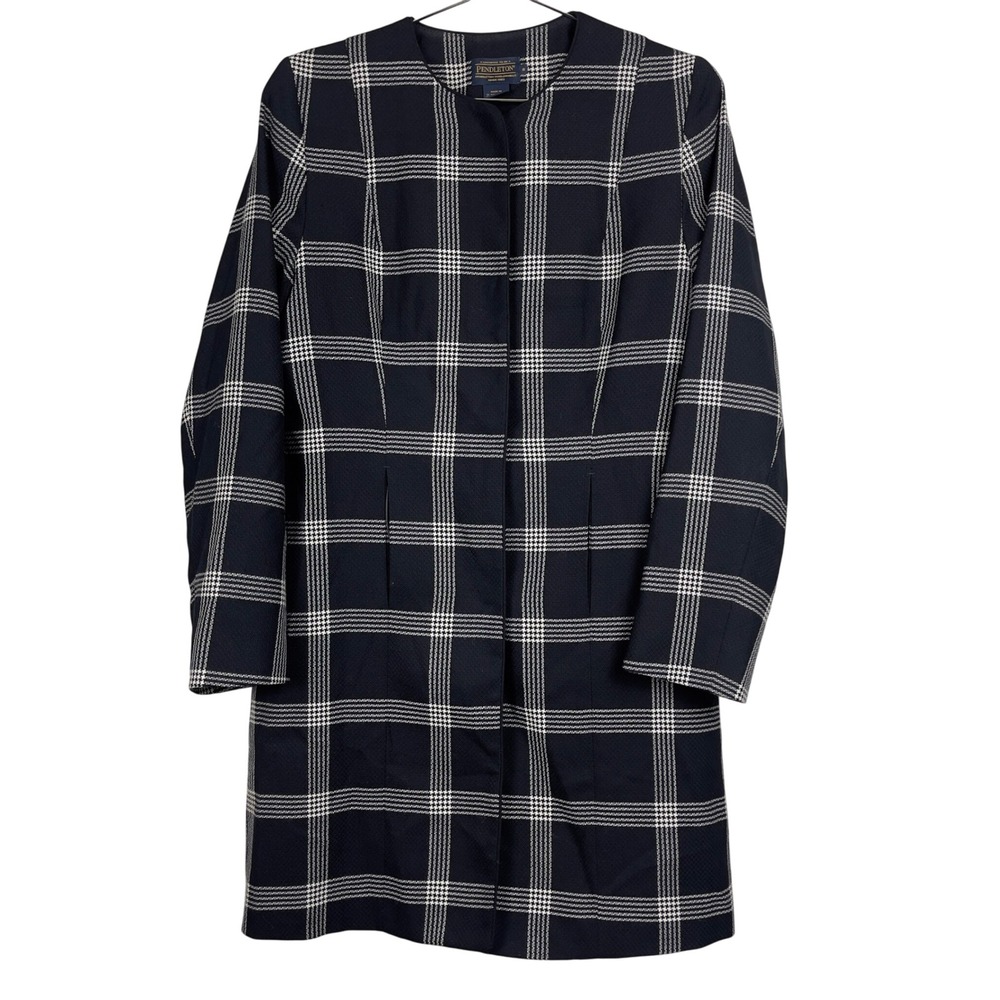 Pendleton Plaid Check Wool Collarless Lightweight Coat Jacket Womens 8